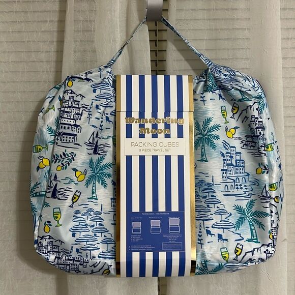 WM Blue Green Yellow Coastal Lemon Mesh Stripe 3 Piece Travel Packing Cube Set - Picture 2 of 11